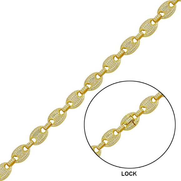 Sterling Silver 925 Gold Plated CZ Encrusted Oval Link 10.5mm - Picture 2 of 2